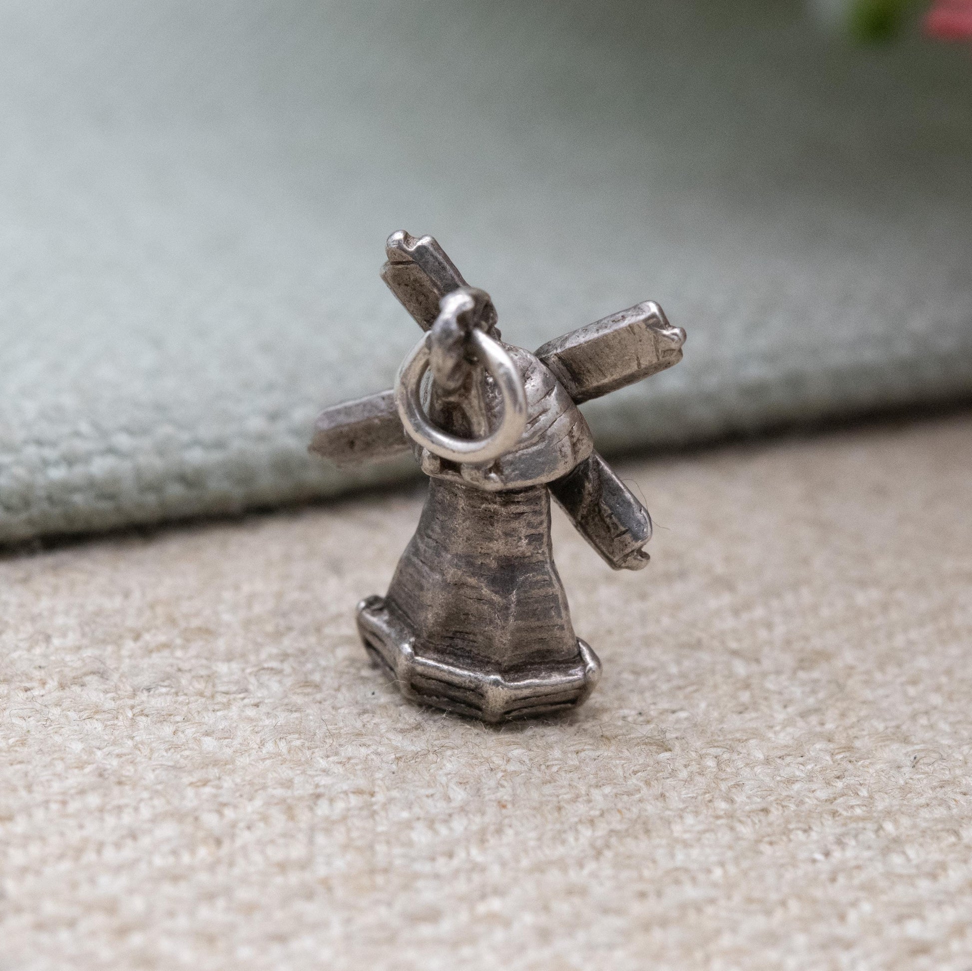 Vintage Sterling Silver Moving Windmill Charm Pendant - Detailed Gift for Charm Bracelet Necklace