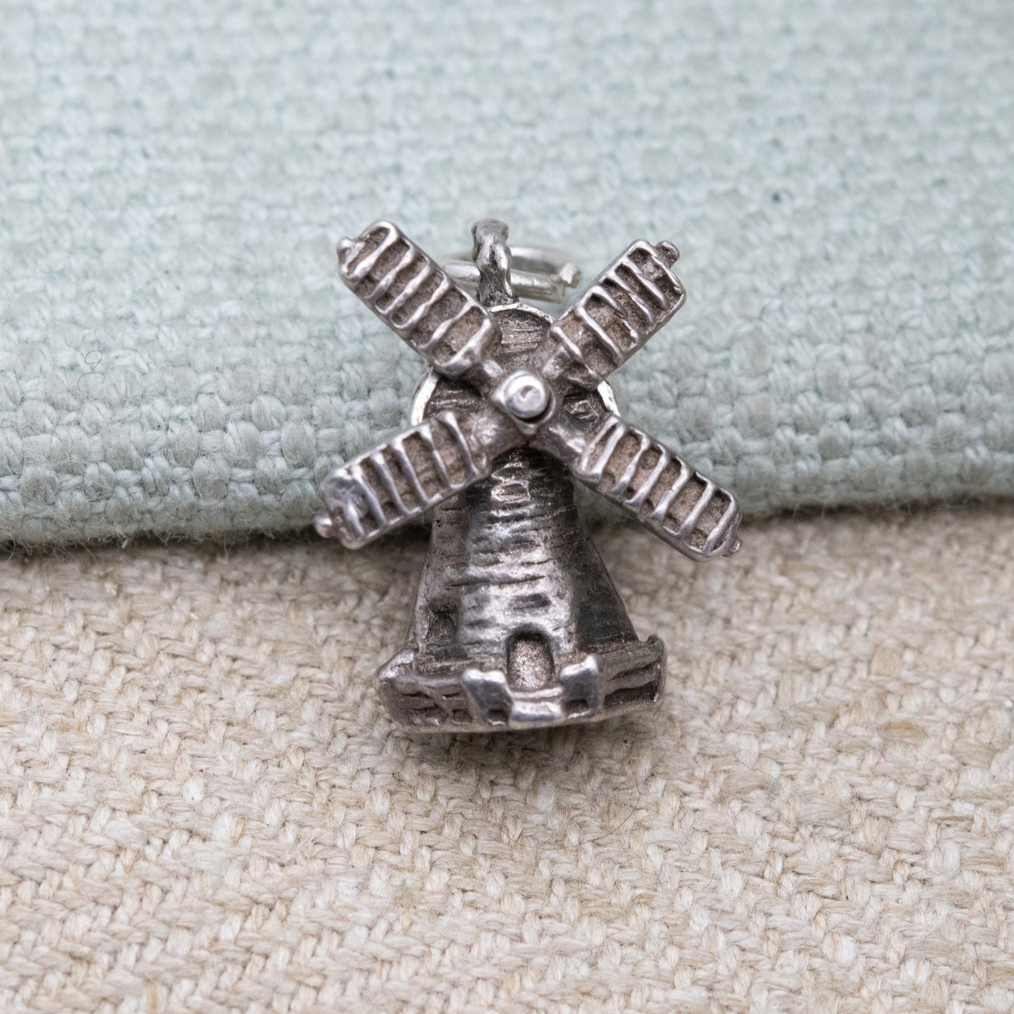 Vintage Sterling Silver Moving Windmill Charm Pendant - Detailed Gift for Charm Bracelet Necklace