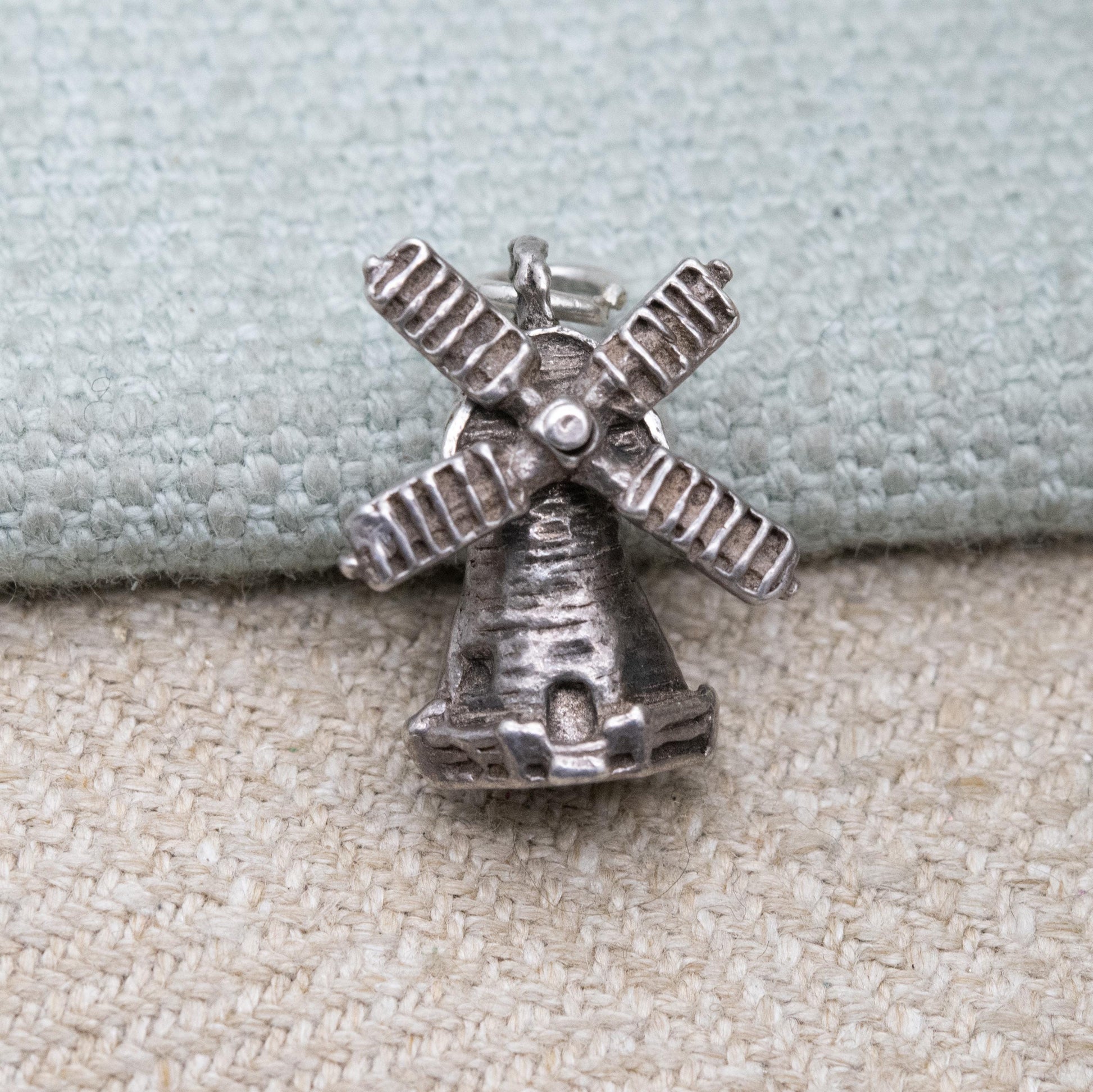 Vintage Sterling Silver Moving Windmill Charm Pendant - Detailed Gift for Charm Bracelet Necklace