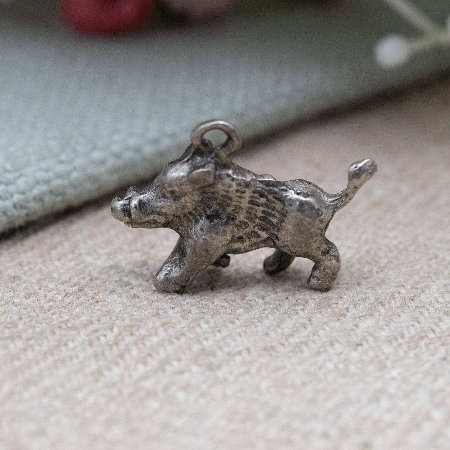 Vintage Sterling Silver Boar Charm Pendant - Detailed Warthog Pig Animal Jewellery | Nature Lover Charm Bracelet Necklace