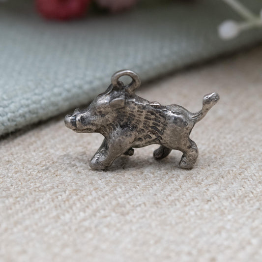 Vintage Sterling Silver Boar Charm Pendant - Detailed Warthog Pig Animal Jewellery | Nature Lover Charm Bracelet Necklace
