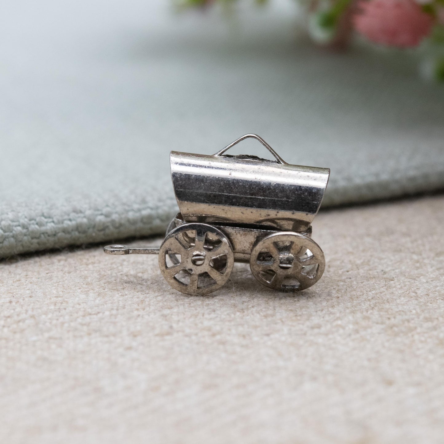 Vintage Sterling Silver Covered Wagon Charm Pendant - Moving Wheels Pioneer Wagon | Wild West Gift for Charm Bracelet