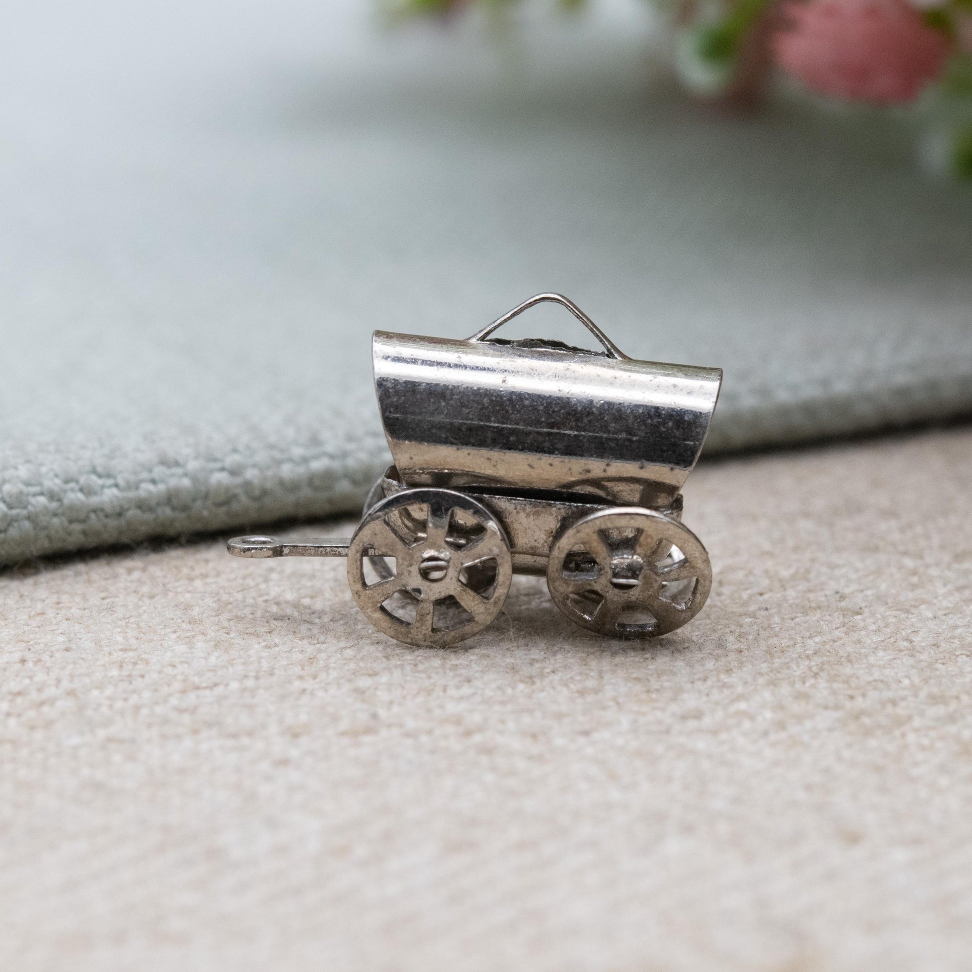 Vintage Sterling Silver Covered Wagon Charm Pendant - Moving Wheels Pioneer Wagon | Wild West Gift for Charm Bracelet