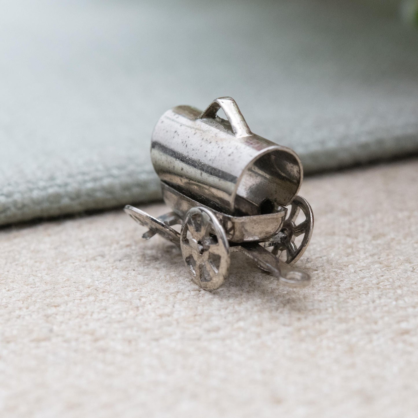Vintage Sterling Silver Covered Wagon Charm Pendant - Moving Wheels Pioneer Wagon | Wild West Gift for Charm Bracelet