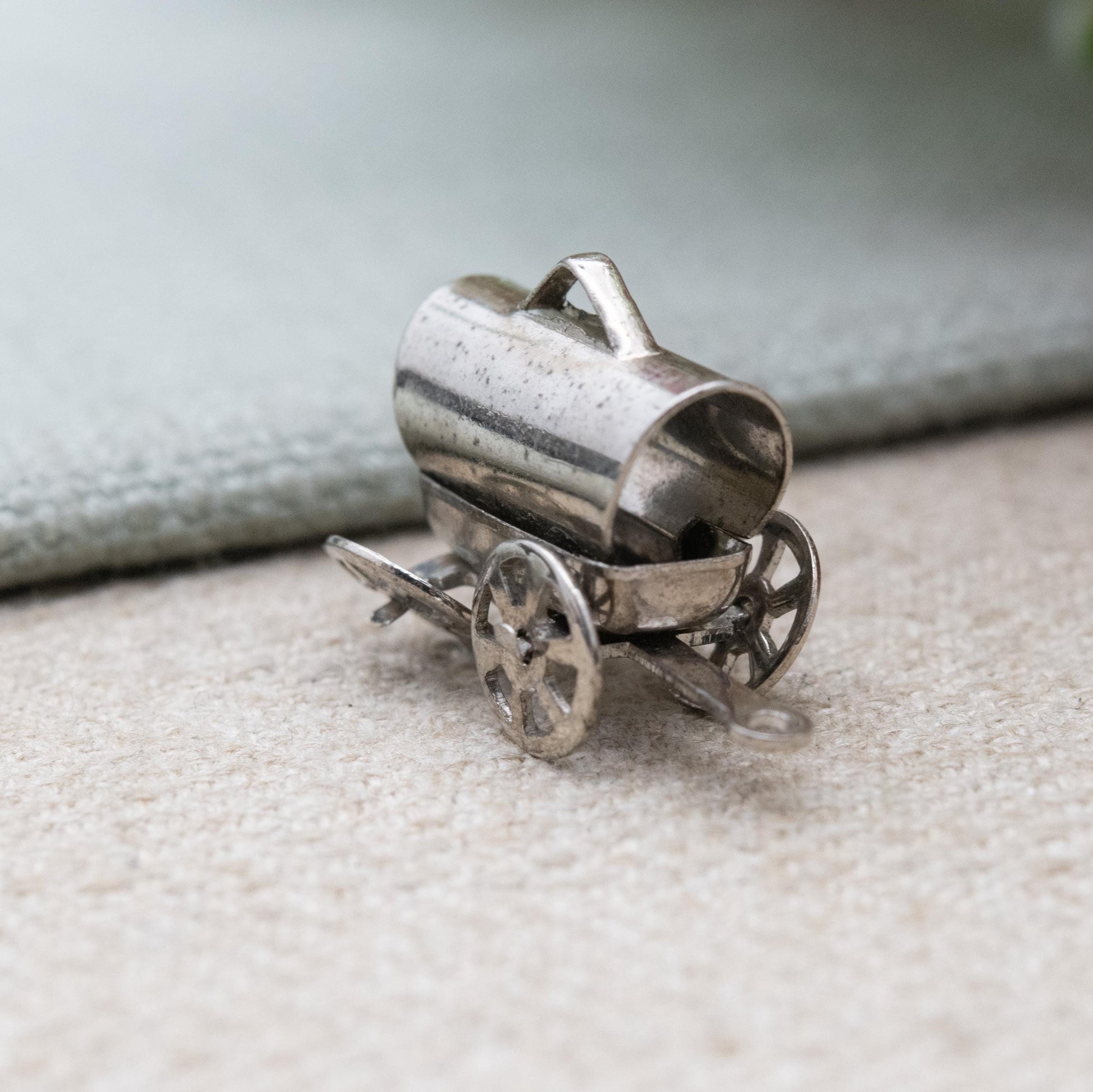 Vintage Sterling Silver Covered Wagon Charm Pendant - Moving Wheels Pioneer Wagon | Wild West Gift for Charm Bracelet