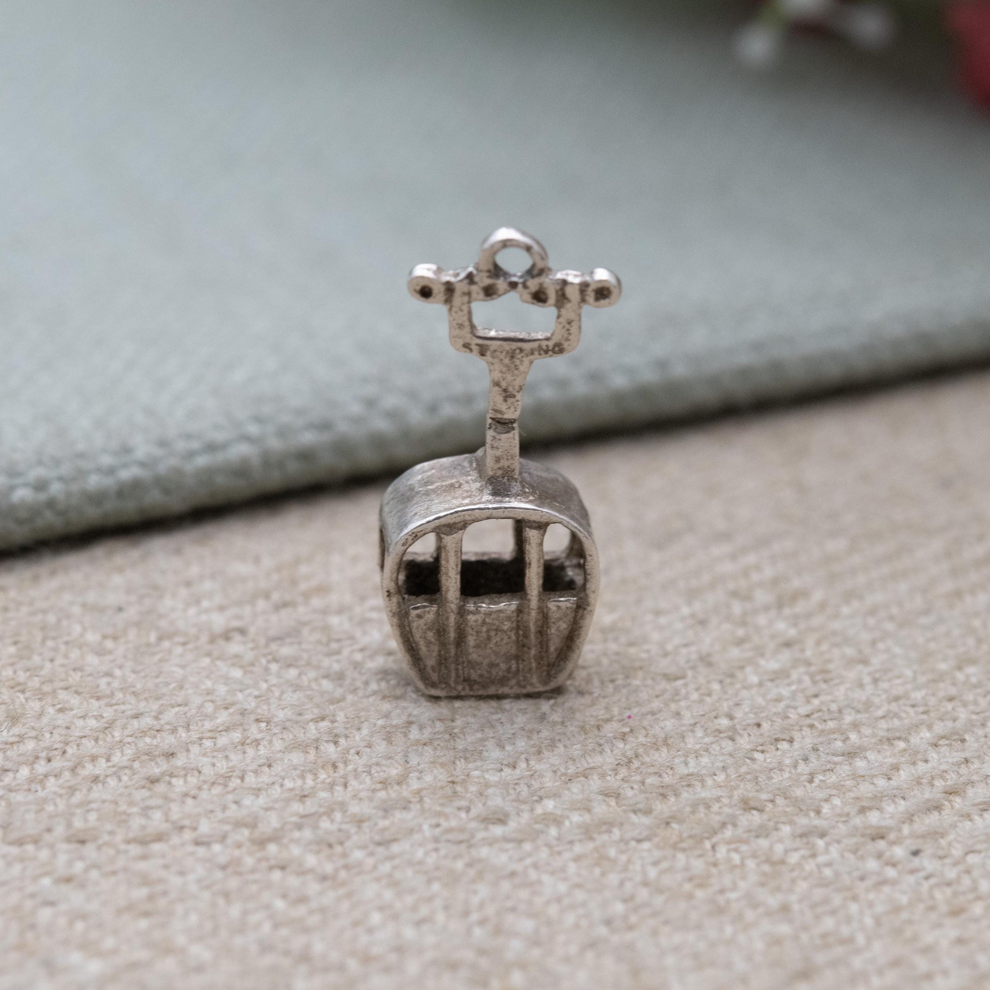 Vintage Sterling Silver Cable Car Charm Pendant - Ski Lift Gondola | Snow Sport | Winter | Gift for Charm Bracelet