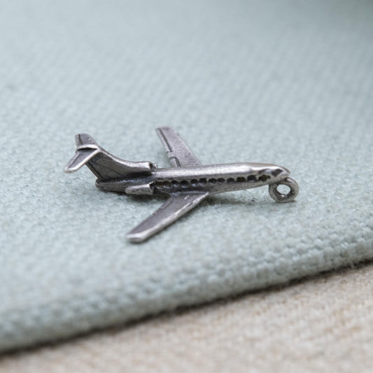 Vintage Sterling Silver Airplane Travel Charm Pendant - Passenger Jet Aircraft | Gift for Charm Bracelet Necklace