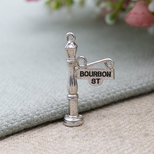 Vintage Sterling Silver Bourbon Street Lamp Post Charm Pendant - New Orleans Souvenir | American Travel Gift for Charm Bracelet
