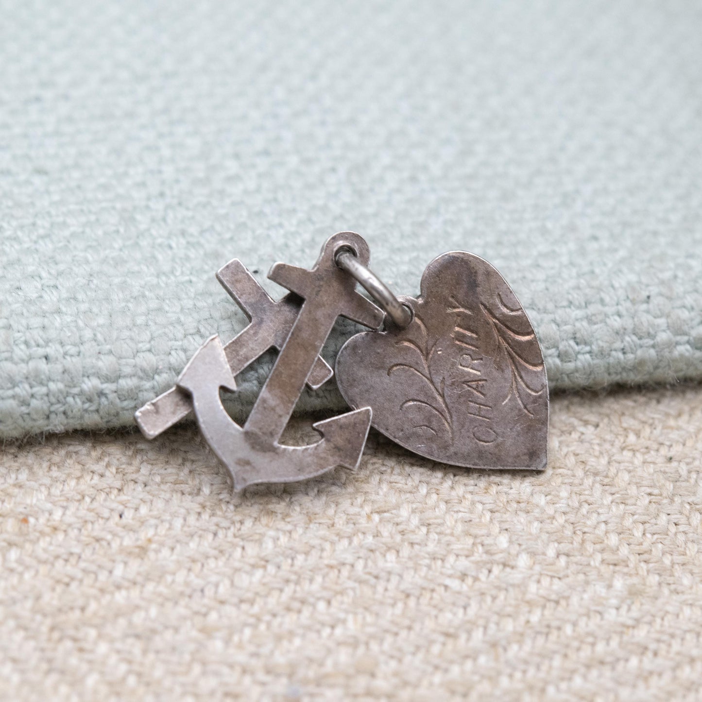 Vintage Silver Hope Faith Charity Charm Pendant - Heart Anchor Cross | Charm Bracelet Charm Necklace | Christian Pendant