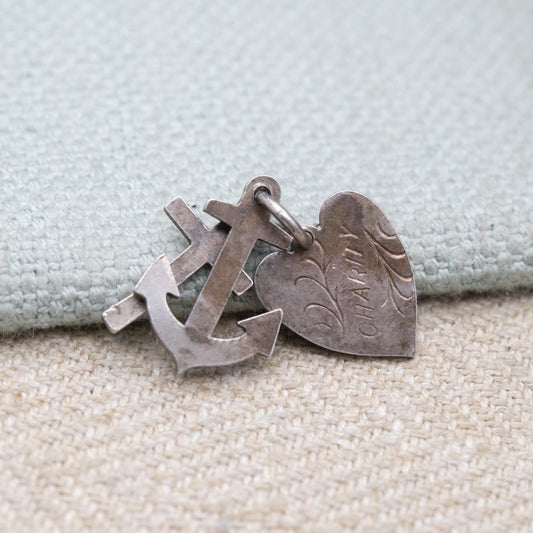 Vintage Silver Hope Faith Charity Charm Pendant - Heart Anchor Cross | Charm Bracelet Charm Necklace | Christian Pendant