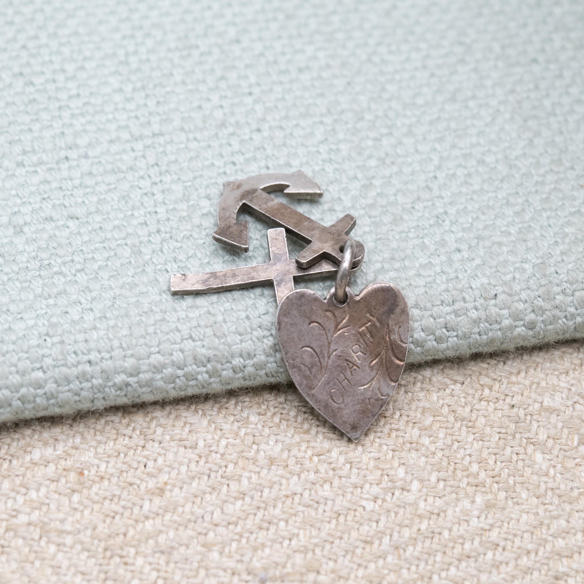 Vintage Silver Hope Faith Charity Charm Pendant - Heart Anchor Cross | Charm Bracelet Charm Necklace | Christian Pendant