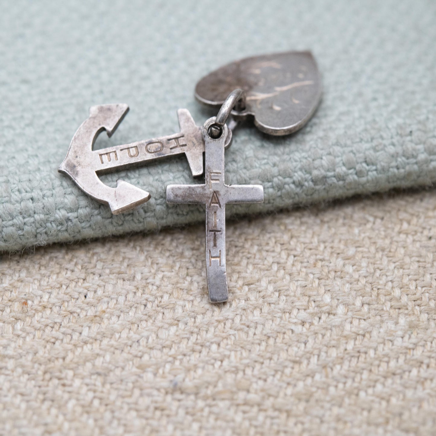 Vintage Silver Hope Faith Charity Charm Pendant - Heart Anchor Cross | Charm Bracelet Charm Necklace | Christian Pendant