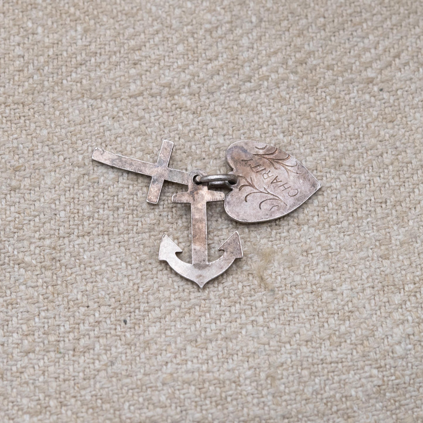 Vintage Silver Hope Faith Charity Charm Pendant - Heart Anchor Cross | Charm Bracelet Charm Necklace | Christian Pendant