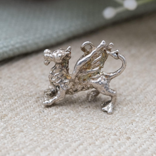 Vintage Sterling Silver Dragon Charm Pendant - Traditional Welsh Dragon | Wales Souvenir | Fantasy Gift for Charm Bracelet