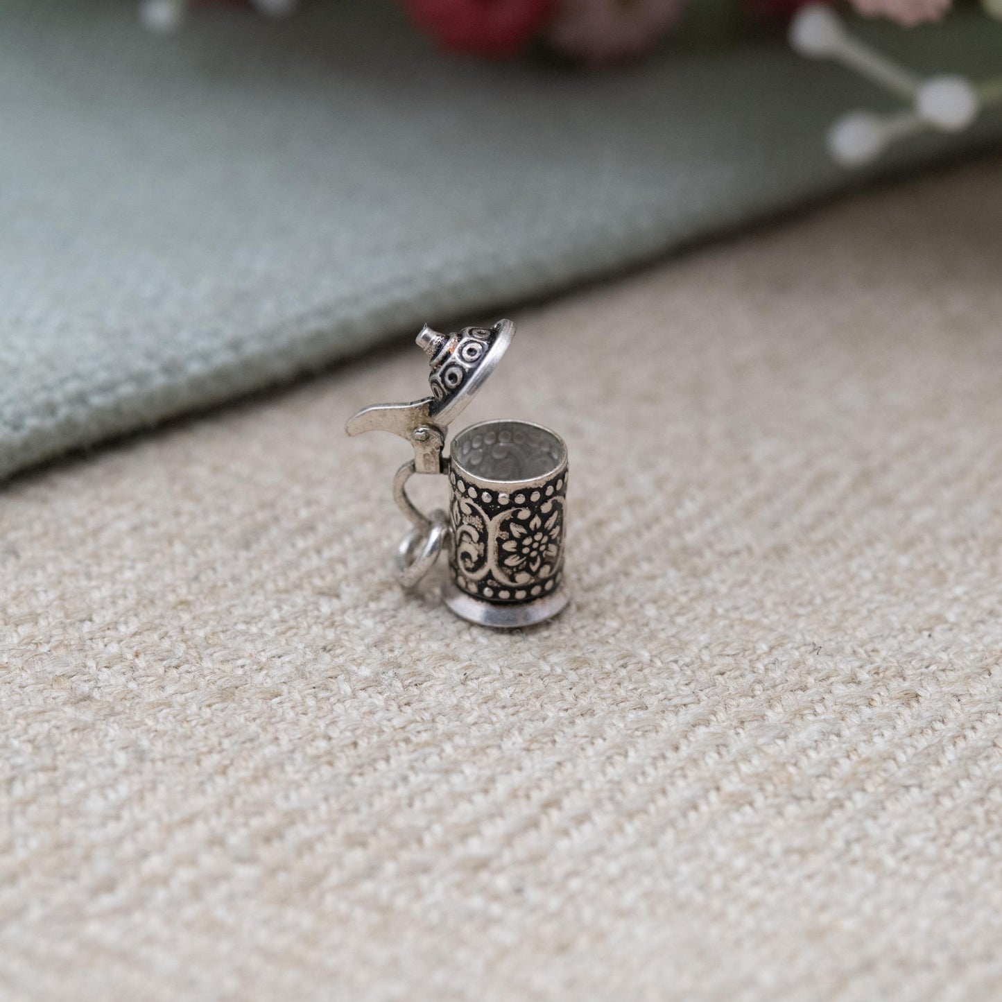 Vintage European Silver Opening Beer Tankard Charm Pendant - Beer | Cup | Stein | Gift for Charm Bracelet