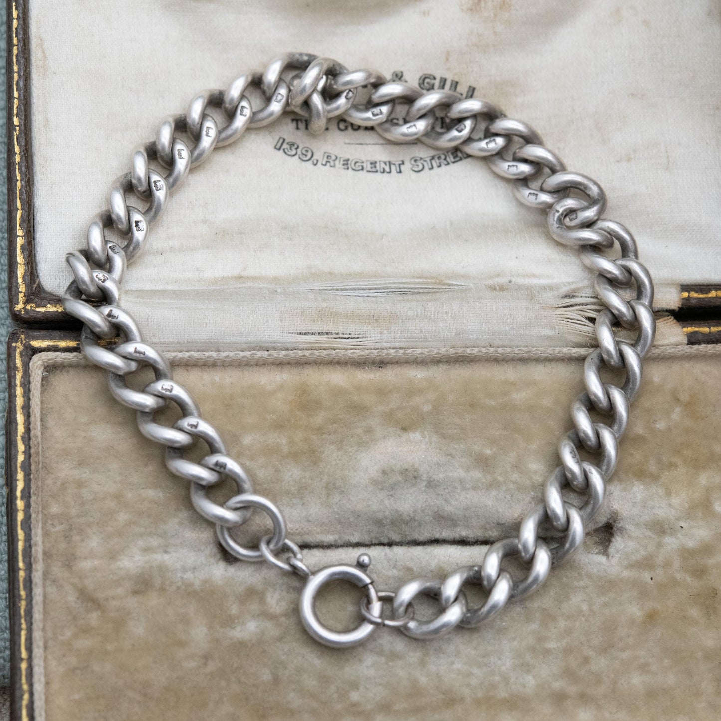 Antique Victorian Sterling Silver Chain Bracelet - Chunky Curb Stamp to Every Link | Empty Charm Bracelet