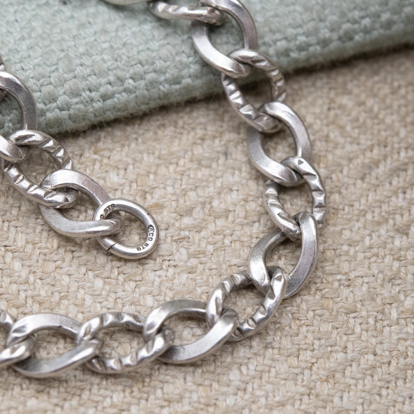 Vintage Sterling Silver Chain Bracelet - Rounded Textured Curb Links