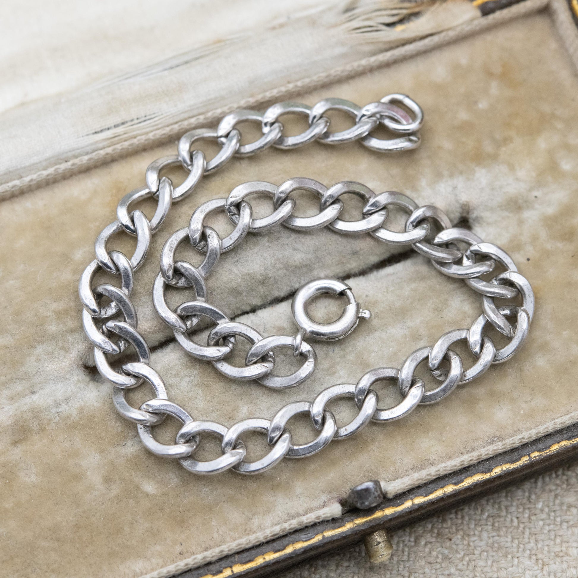 Vintage Sterling Silver Chain Bracelet - Rounded Curb Links | Unisex Gift
