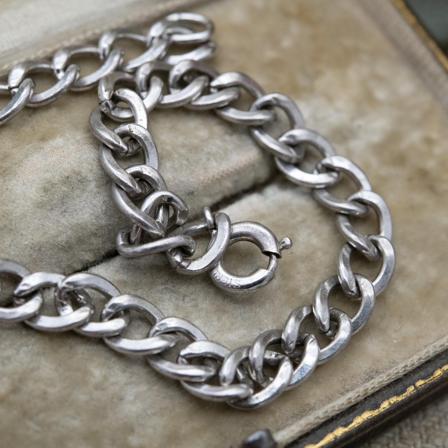 Vintage Sterling Silver Chain Bracelet - Rounded Curb Links | Unisex Gift