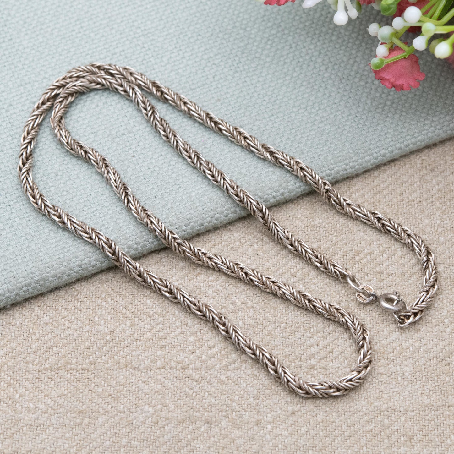 Vintage Sterling Silver Rope Twist Chain Necklace - Quality Solid Silver Necklace Unisex Design | 18"
