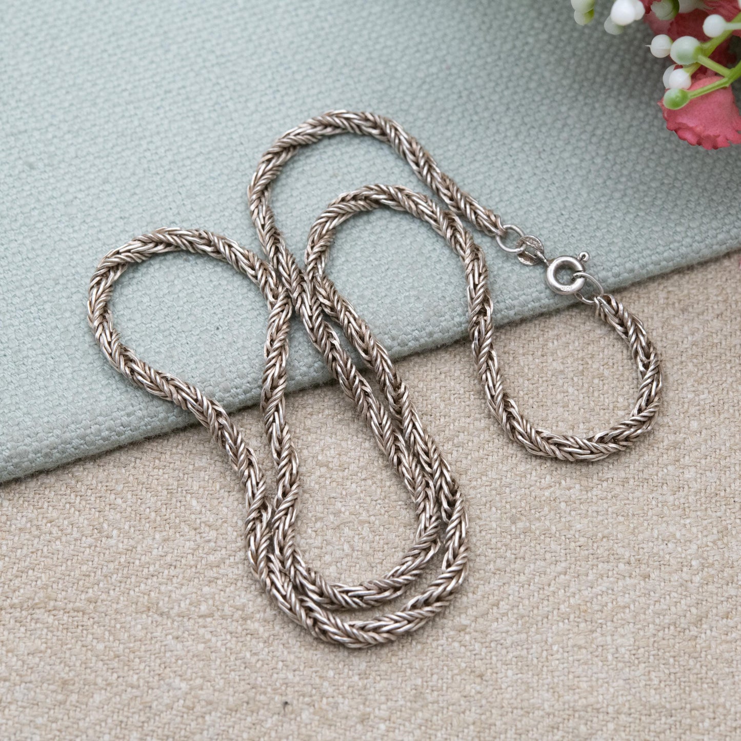 Vintage Sterling Silver Rope Twist Chain Necklace - Quality Solid Silver Necklace Unisex Design | 18"