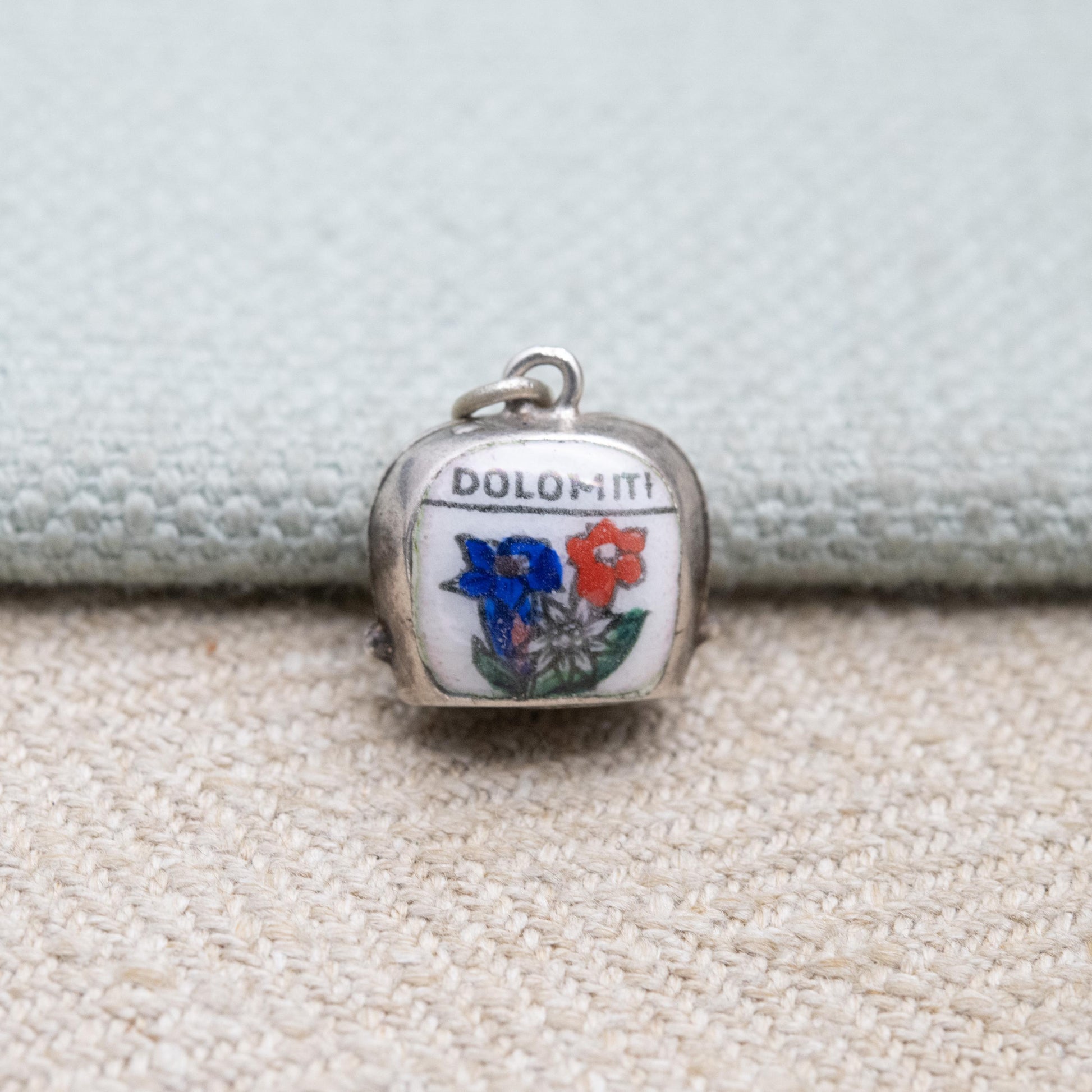 Vintage European Silver Enamel Dolomiti Cow Bell Charm Pendant - Italian Enamel Articulated with Moving Tongue | Gift for Charm Bracelet