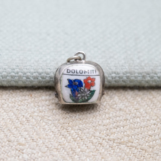 Vintage European Silver Enamel Dolomiti Cow Bell Charm Pendant - Italian Enamel Articulated with Moving Tongue | Gift for Charm Bracelet