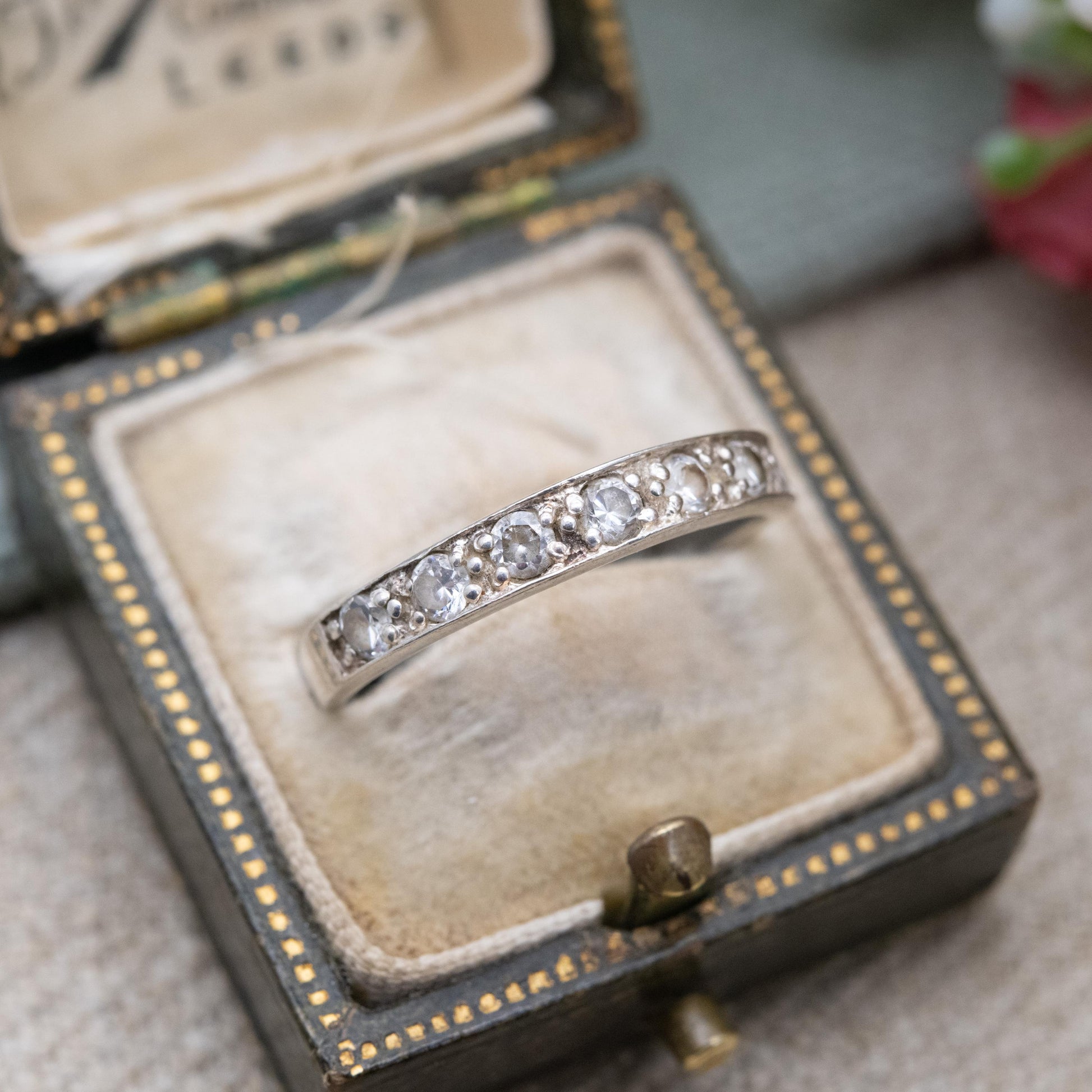 Vintage Sterling Silver Half Eternity Ring with CZ Stones - Minimal Y2K Design Flush Setting Band | UK Size - P | US Size - 7 1/2