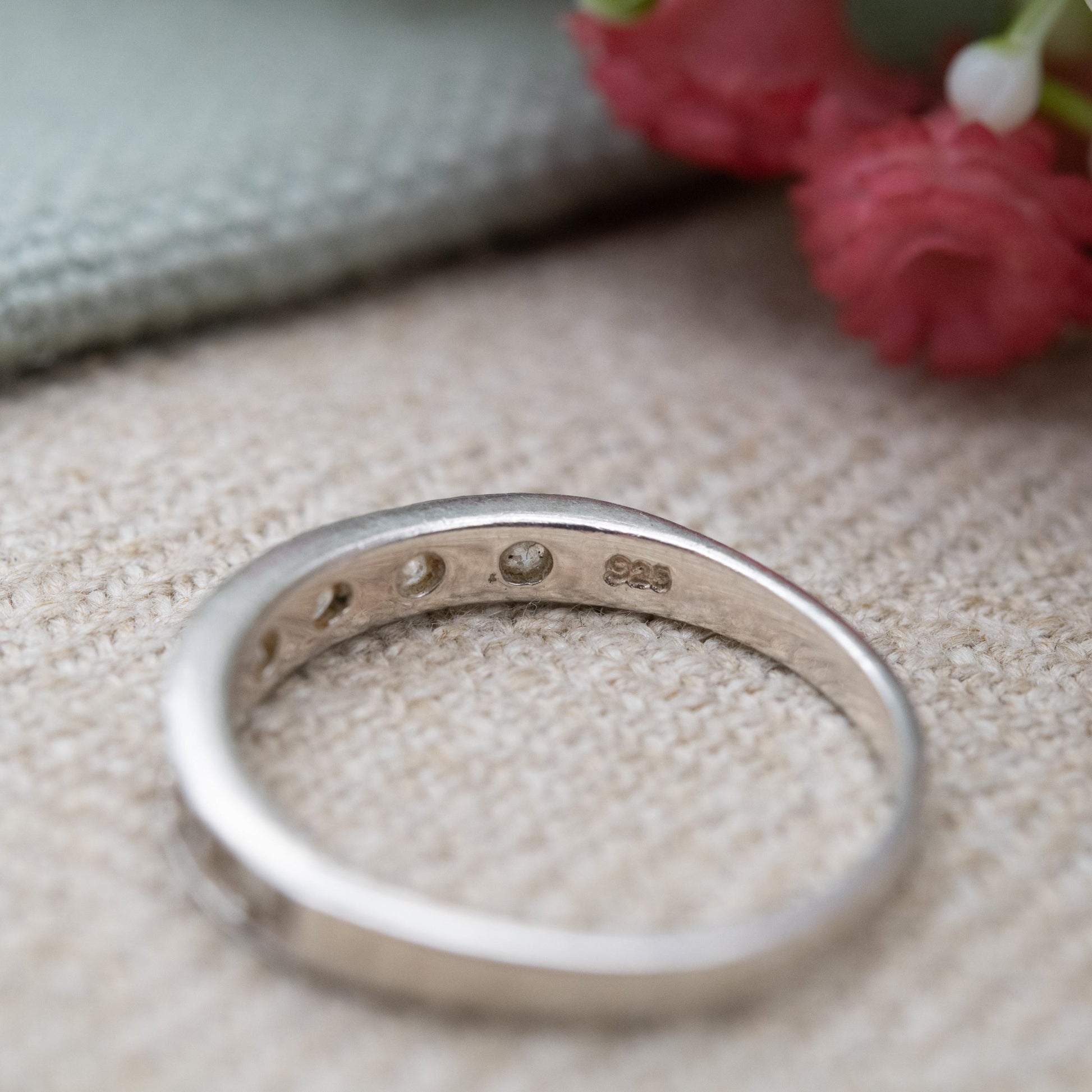 Vintage Sterling Silver Half Eternity Ring with CZ Stones - Minimal Y2K Design Flush Setting Band | UK Size - P | US Size - 7 1/2