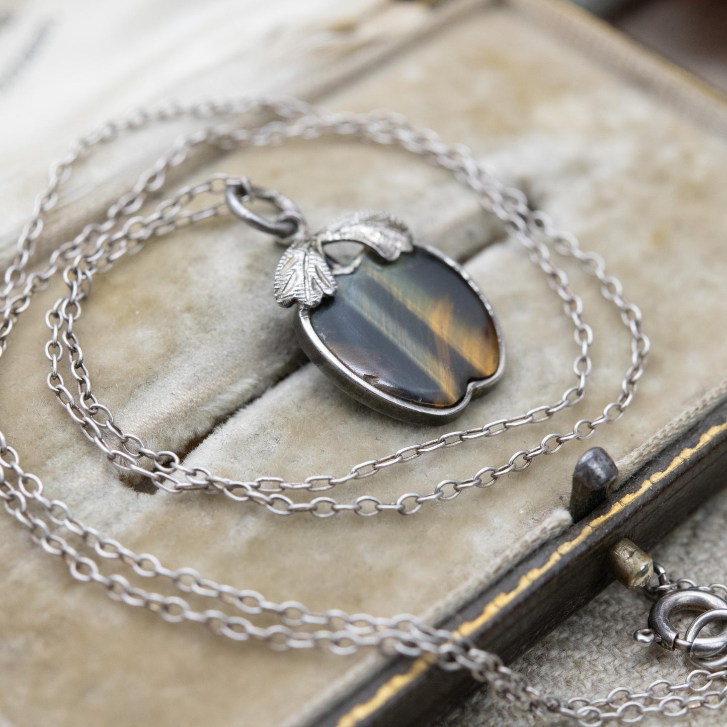 Vintage Sterling Silver Tigers Eye Apple Pendant and Trace Chain - Fruit Jewellery Necklace | Unisex Gift
