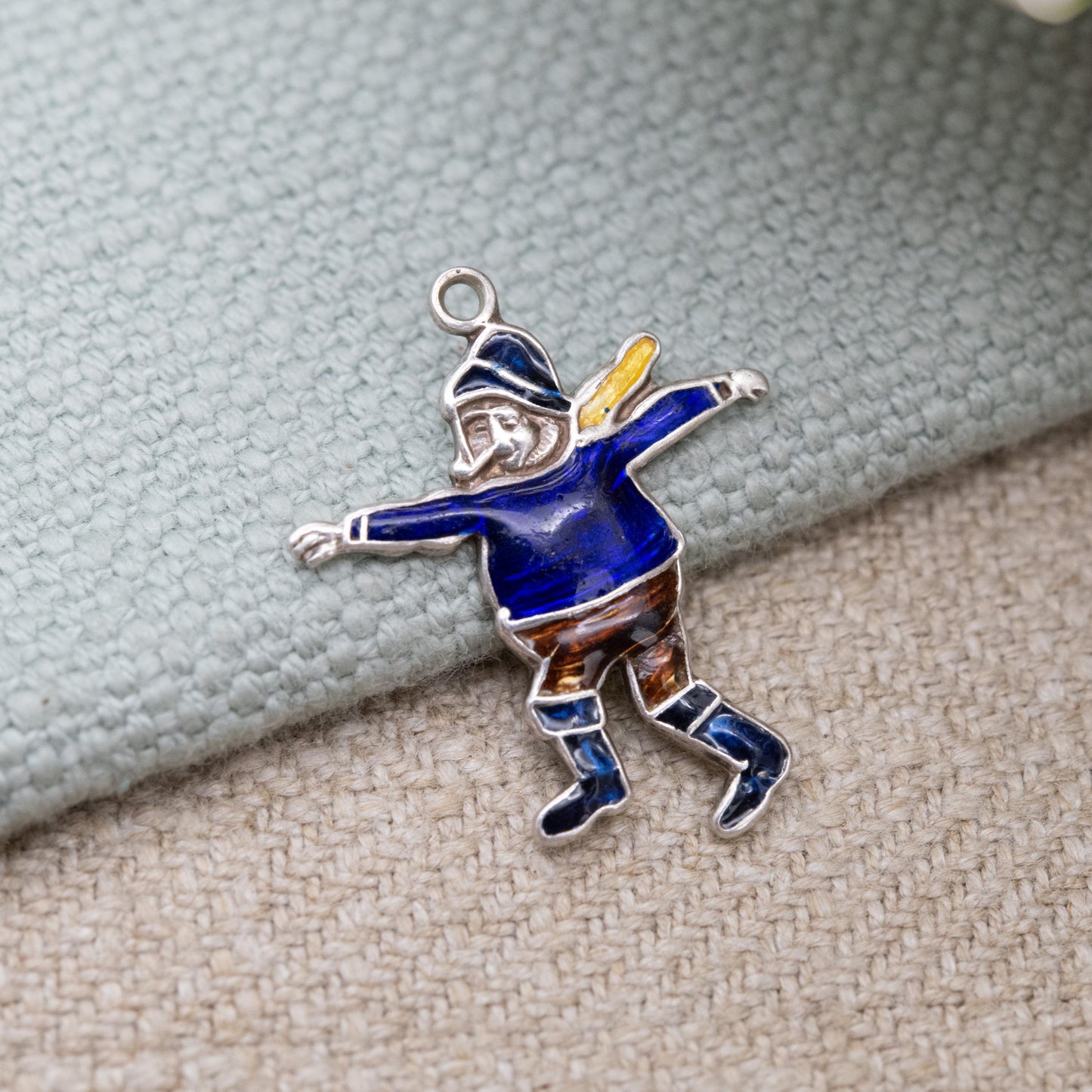 Vintage TLM Sterling Silver Enamel Jolly Fisherman Charm Pendant - Skegness Travel Charm | Gift for Charm Bracelet Necklace