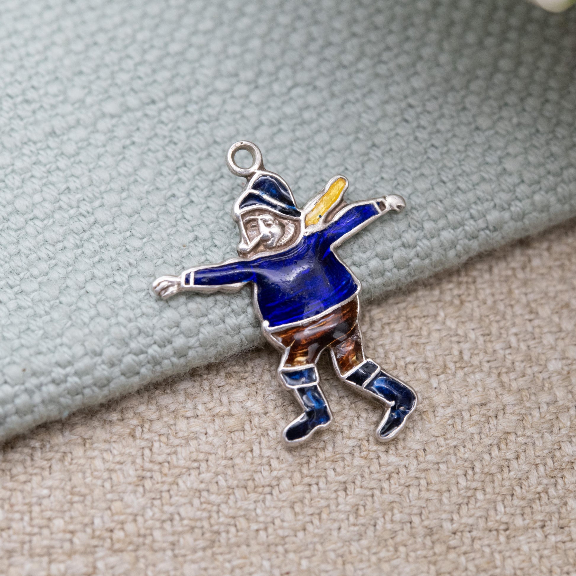 Vintage TLM Sterling Silver Enamel Jolly Fisherman Charm Pendant - Skegness Travel Charm | Gift for Charm Bracelet Necklace