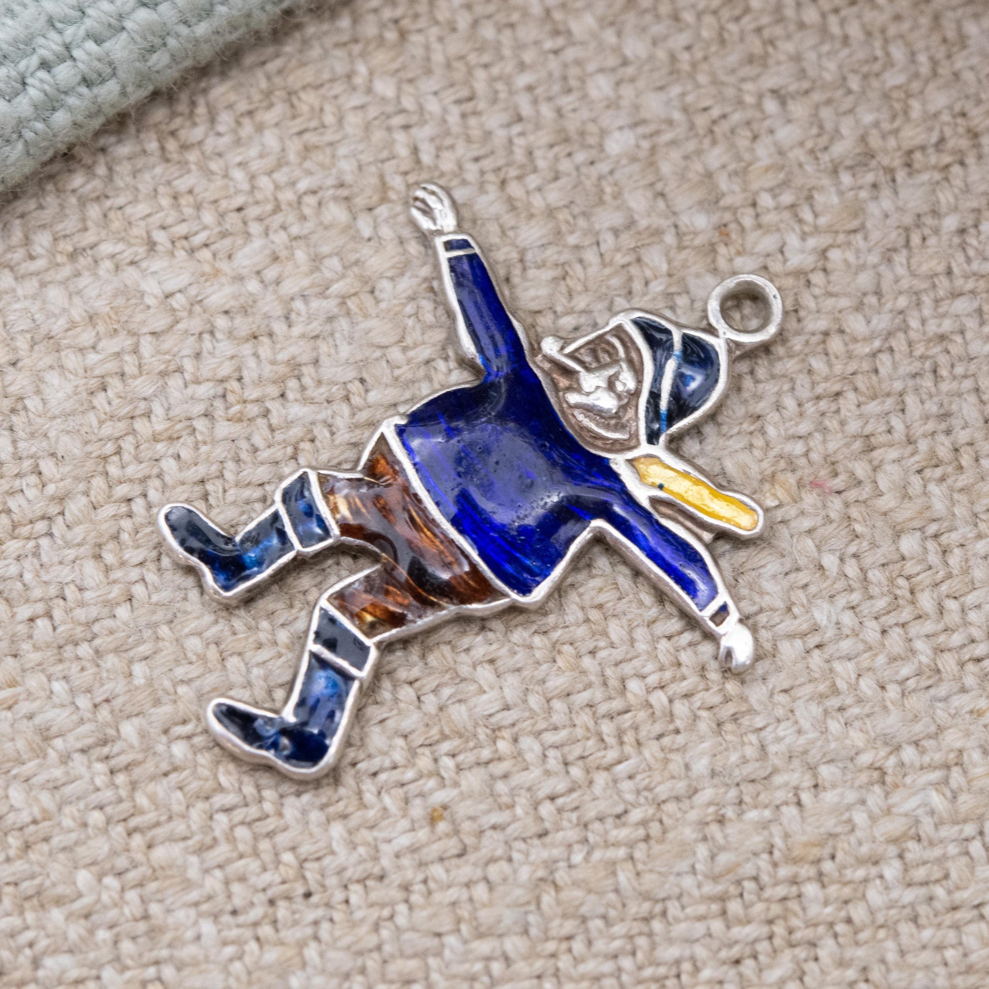 Vintage TLM Sterling Silver Enamel Jolly Fisherman Charm Pendant - Skegness Travel Charm | Gift for Charm Bracelet Necklace