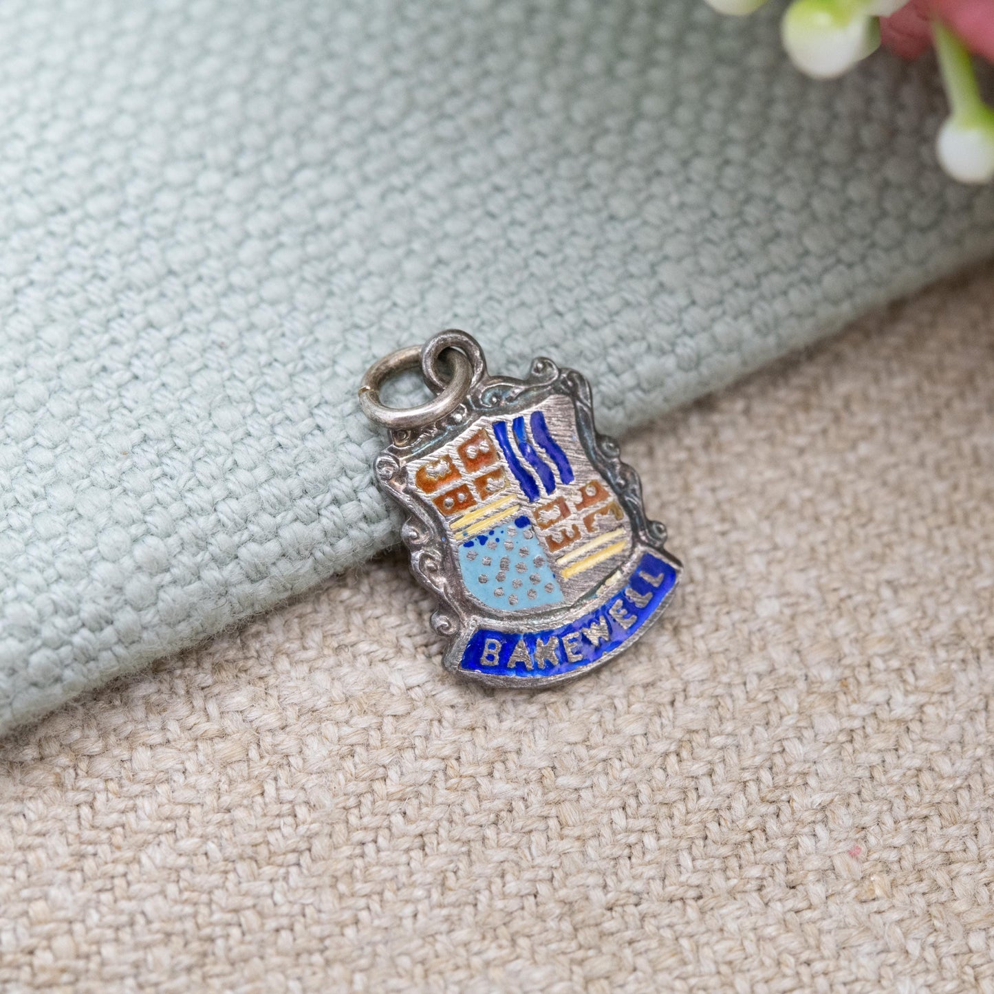 Vintage Sterling Silver Bakewell Shield Charm Pendant - England | Derbyshire | English | Tourist | Souvenir Gift for Charm Bracelet