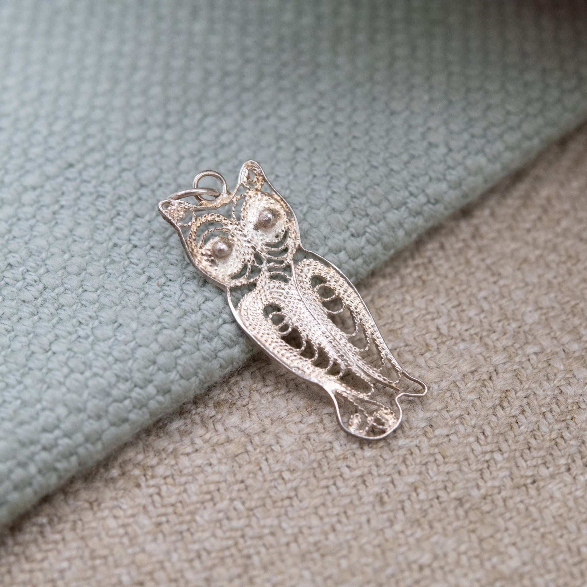 Vintage Silver Filigree Owl Charm Pendant - Cute Animal Nature Lover Gift | Small Charm Bracelet Necklace | Athena Symbol of Wisdom