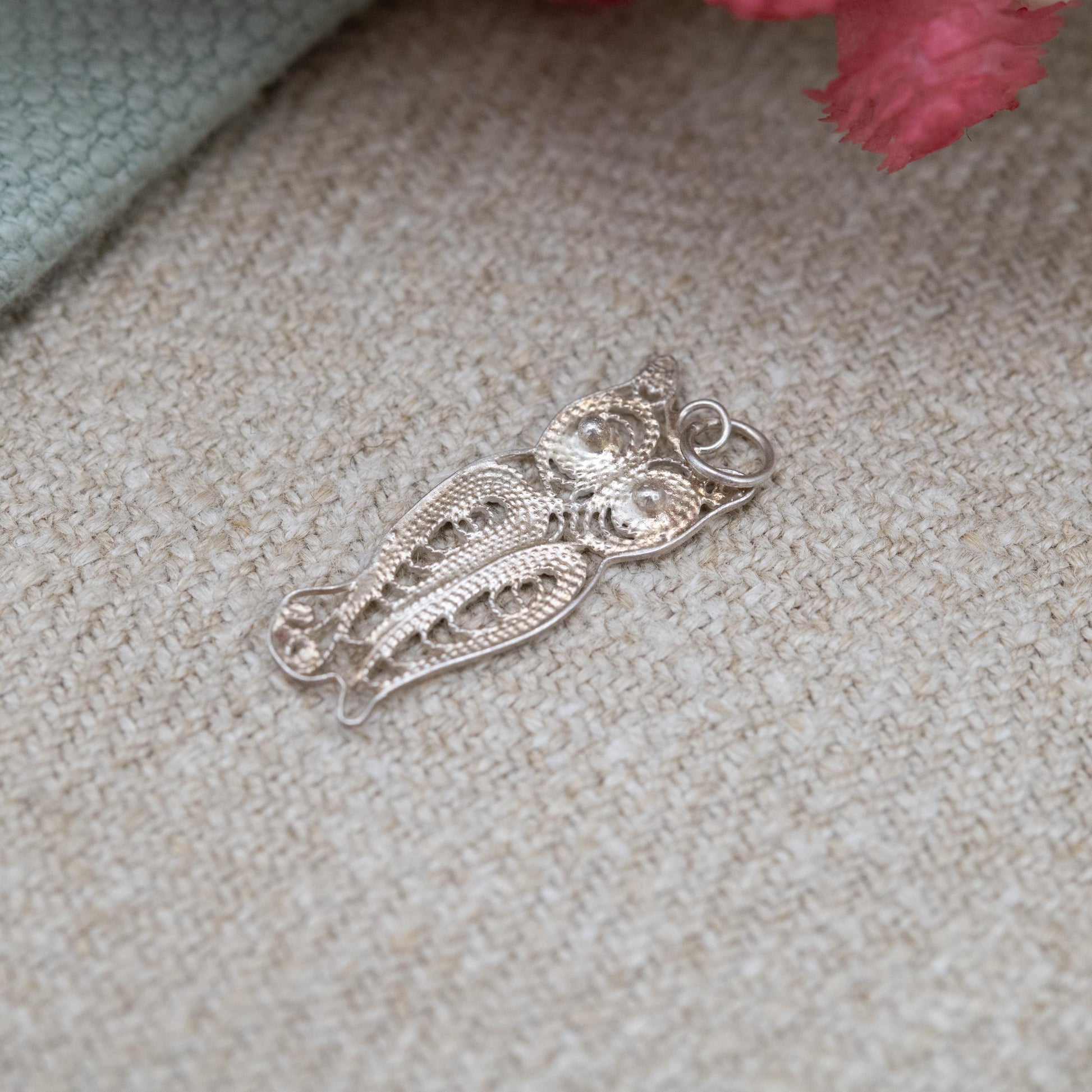 Vintage Silver Filigree Owl Charm Pendant - Cute Animal Nature Lover Gift | Small Charm Bracelet Necklace | Athena Symbol of Wisdom