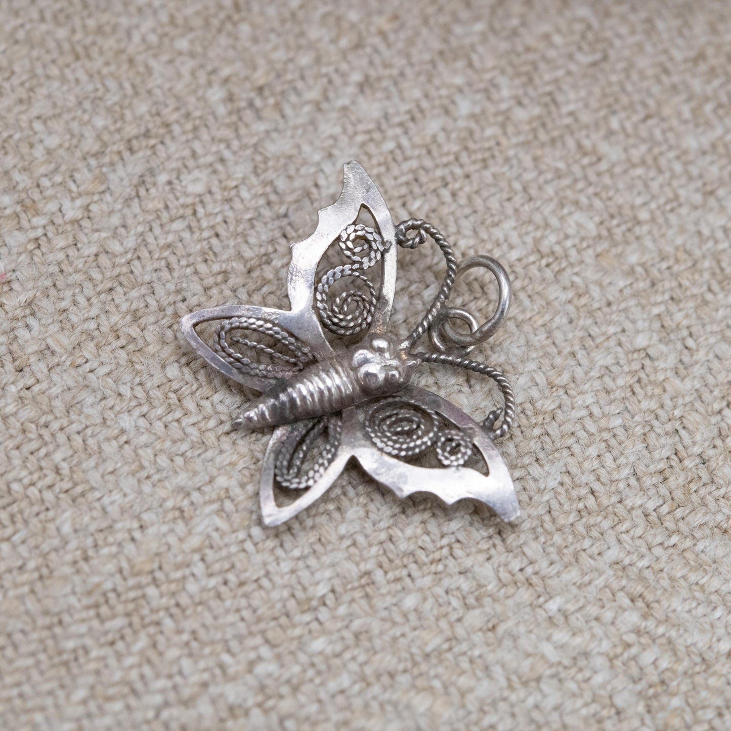 Vintage Sterling Silver Filigree Butterfly Pendant Charm - Patterned Wings | Insect Pendant Charm Necklace Stack