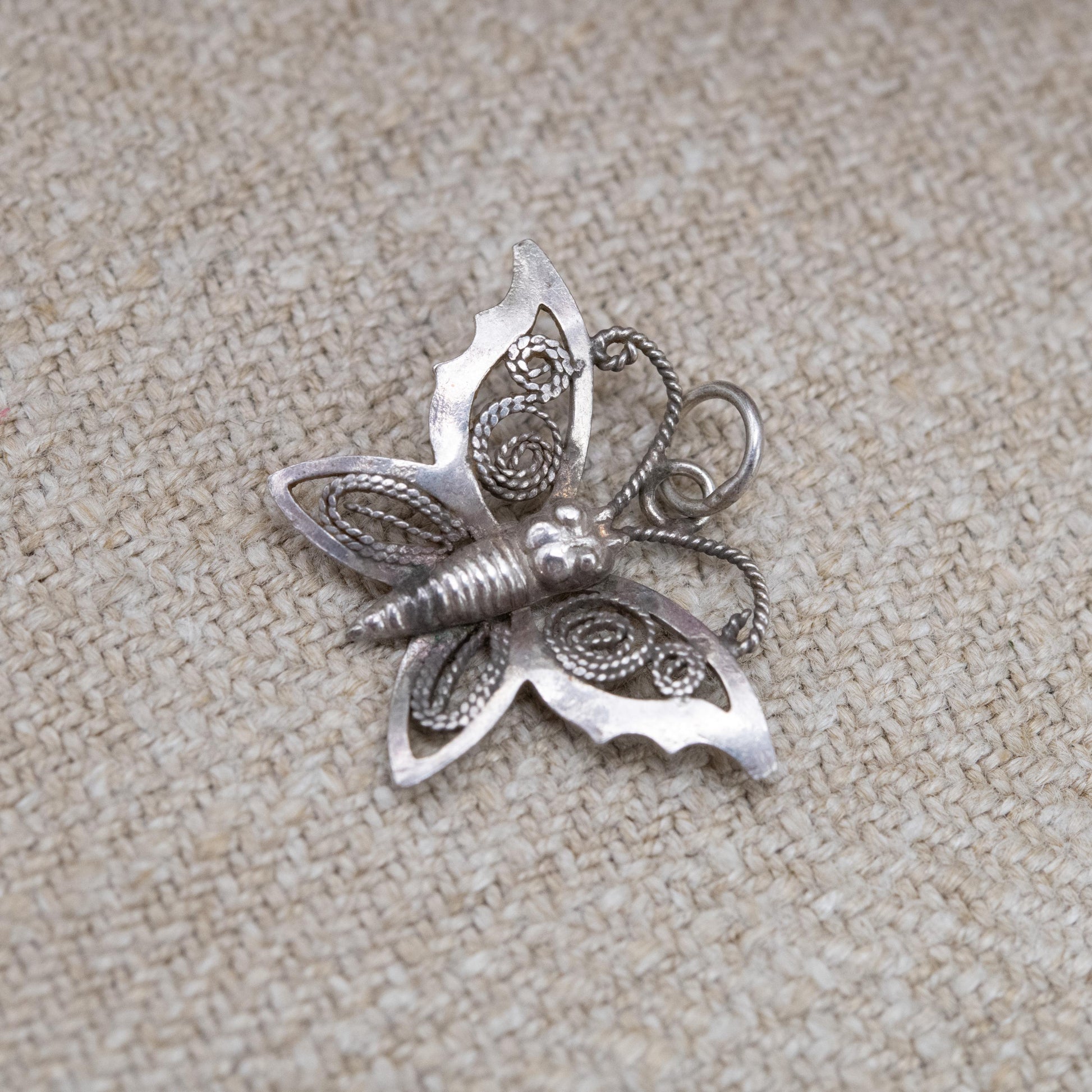 Vintage Sterling Silver Filigree Butterfly Pendant Charm - Patterned Wings | Insect Pendant Charm Necklace Stack