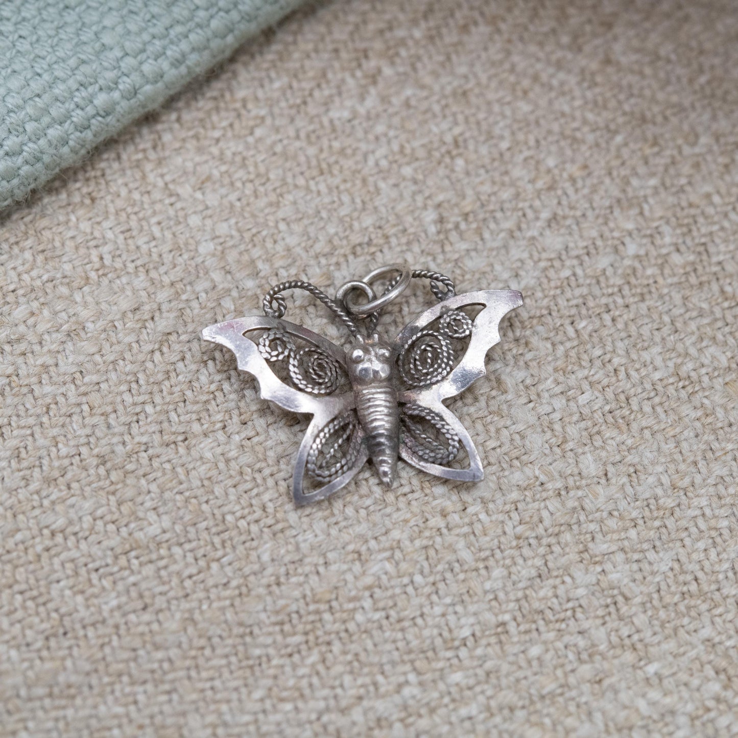 Vintage Sterling Silver Filigree Butterfly Pendant Charm - Patterned Wings | Insect Pendant Charm Necklace Stack