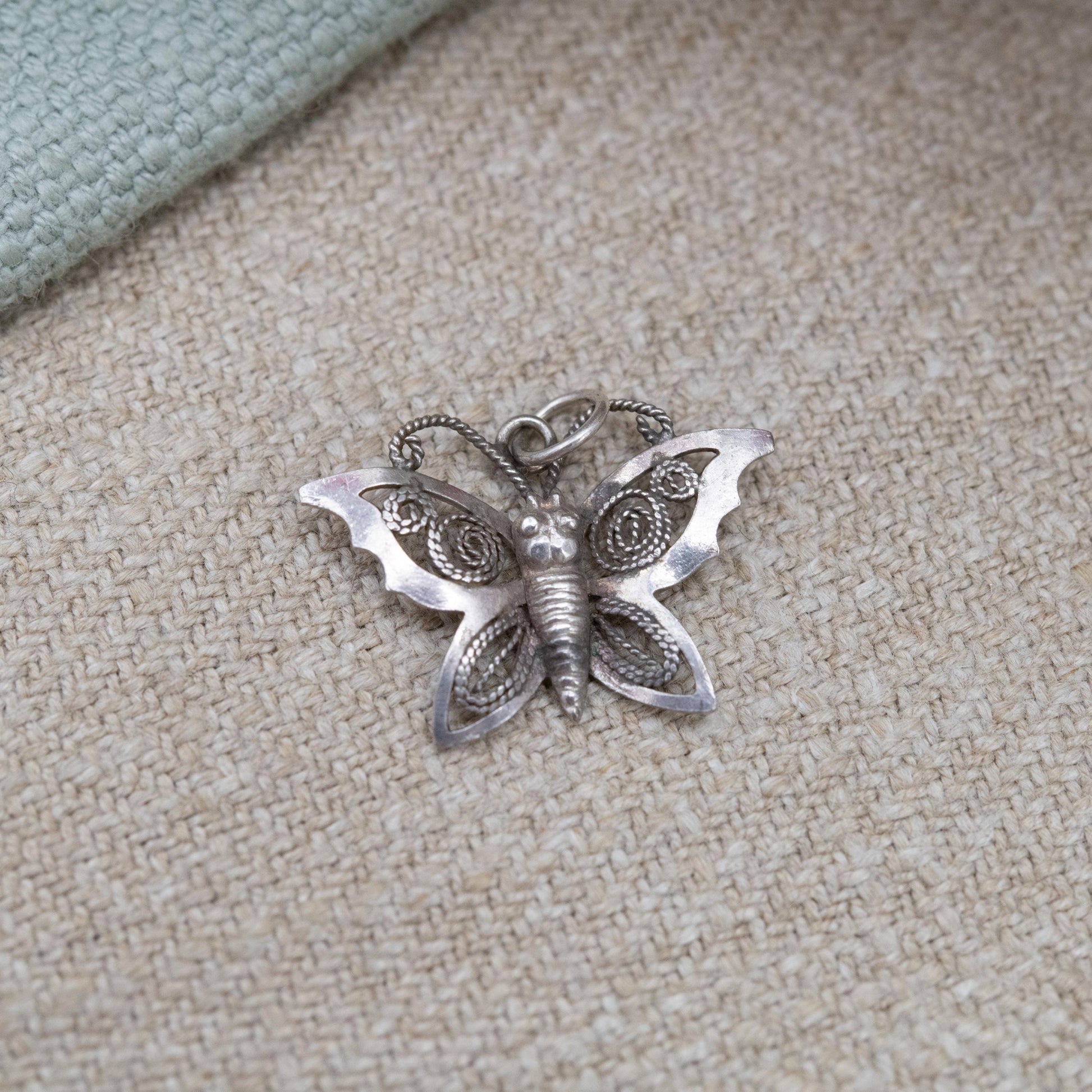 Vintage Sterling Silver Filigree Butterfly Pendant Charm - Patterned Wings | Insect Pendant Charm Necklace Stack