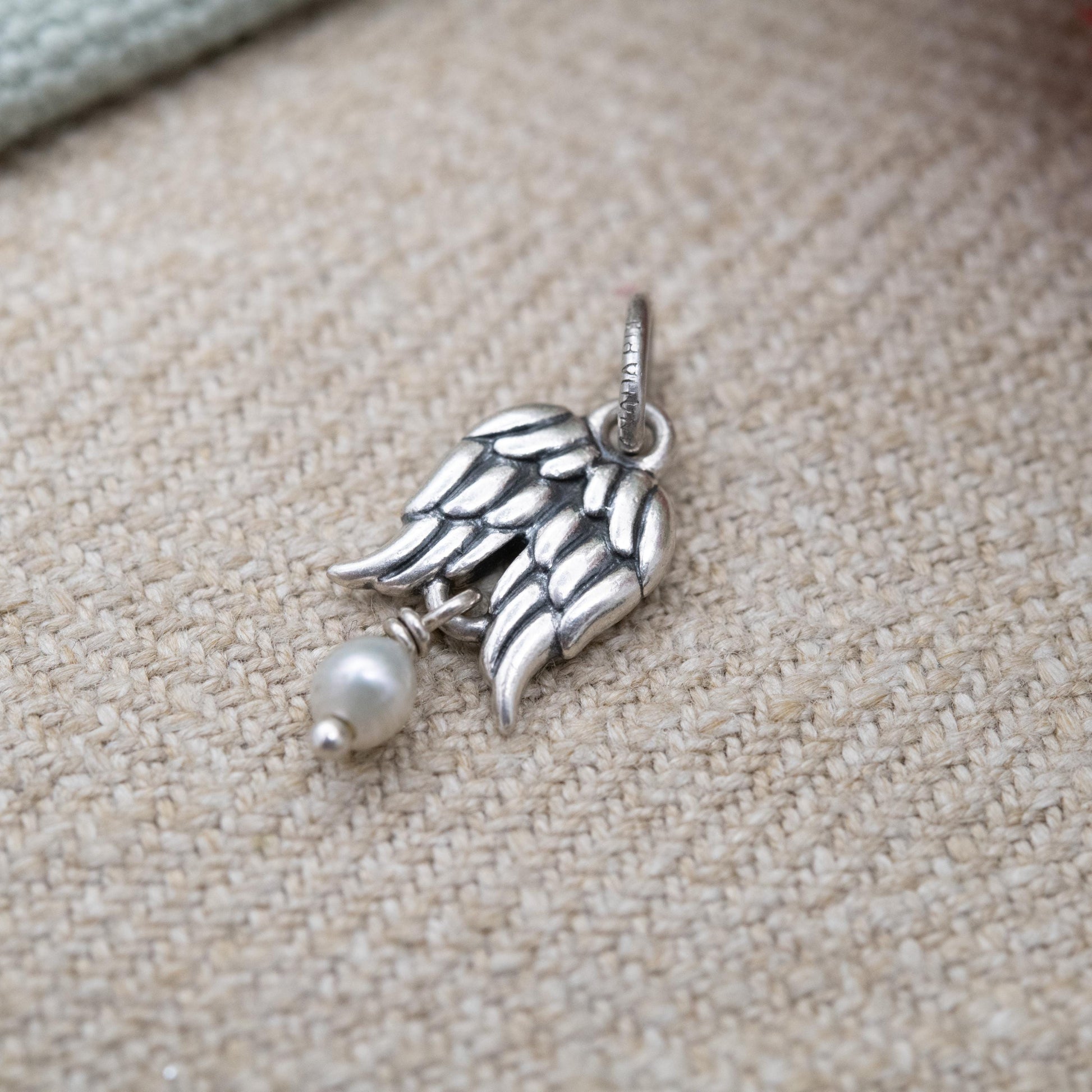 Vintage Sterling Silver Angel Wings Charm Pendant - Lovely Pearl Drop | Gift for Charm Bracelet