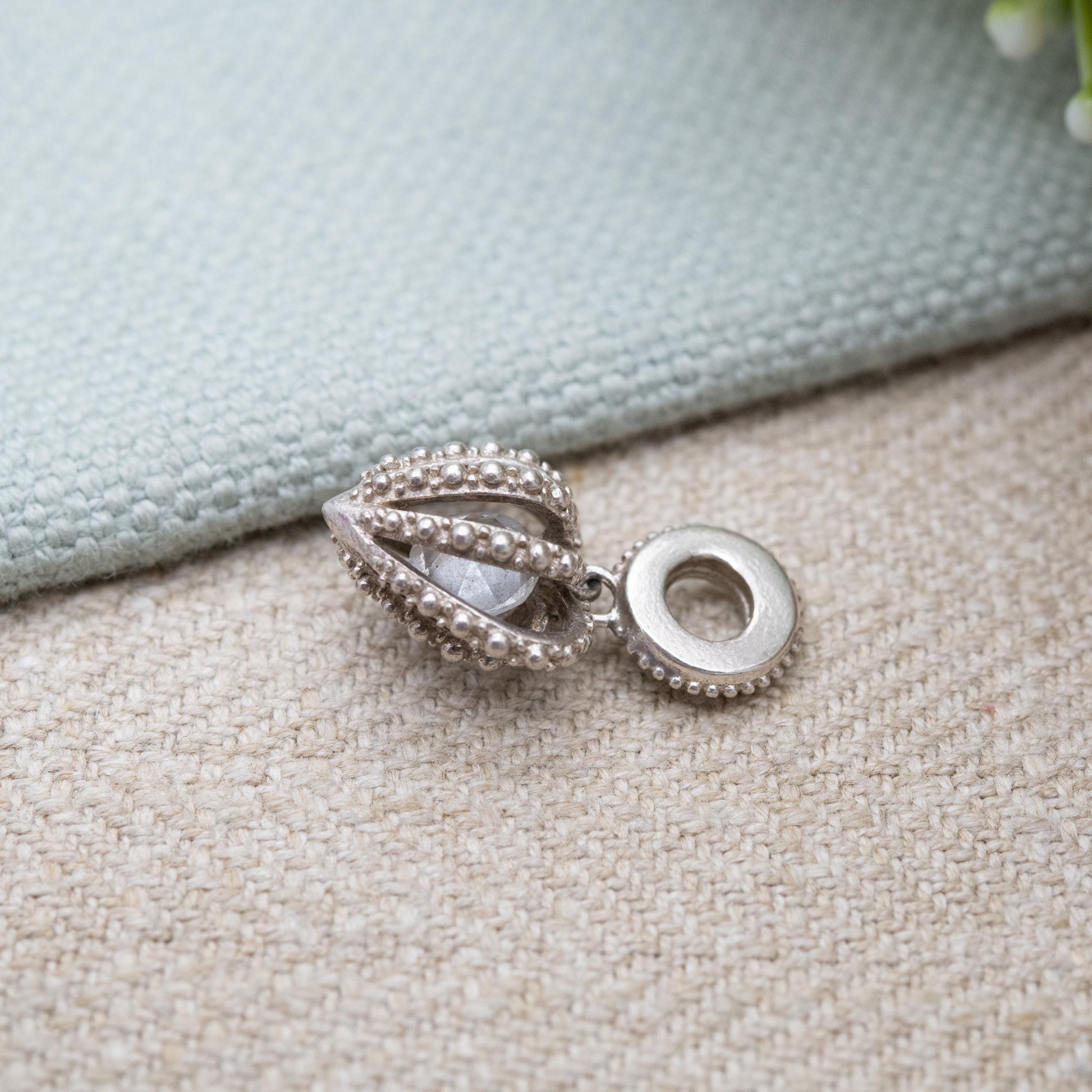 Chamilia Sterling Silver Love Heart Charm Pendant - Detailed Openwork Love Heart | Clear Faceted Stone | Romantic Gift for Bracelet