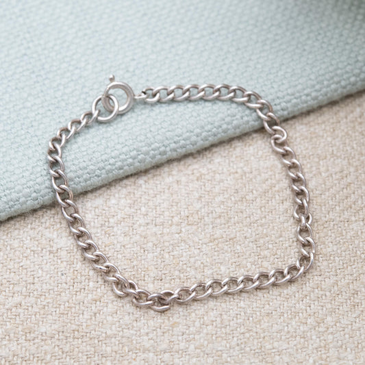 Vintage Sterling Silver Chain Curb Link Chain Bracelet - Small Charm Bracelet | Gift for Him | Gift for Her