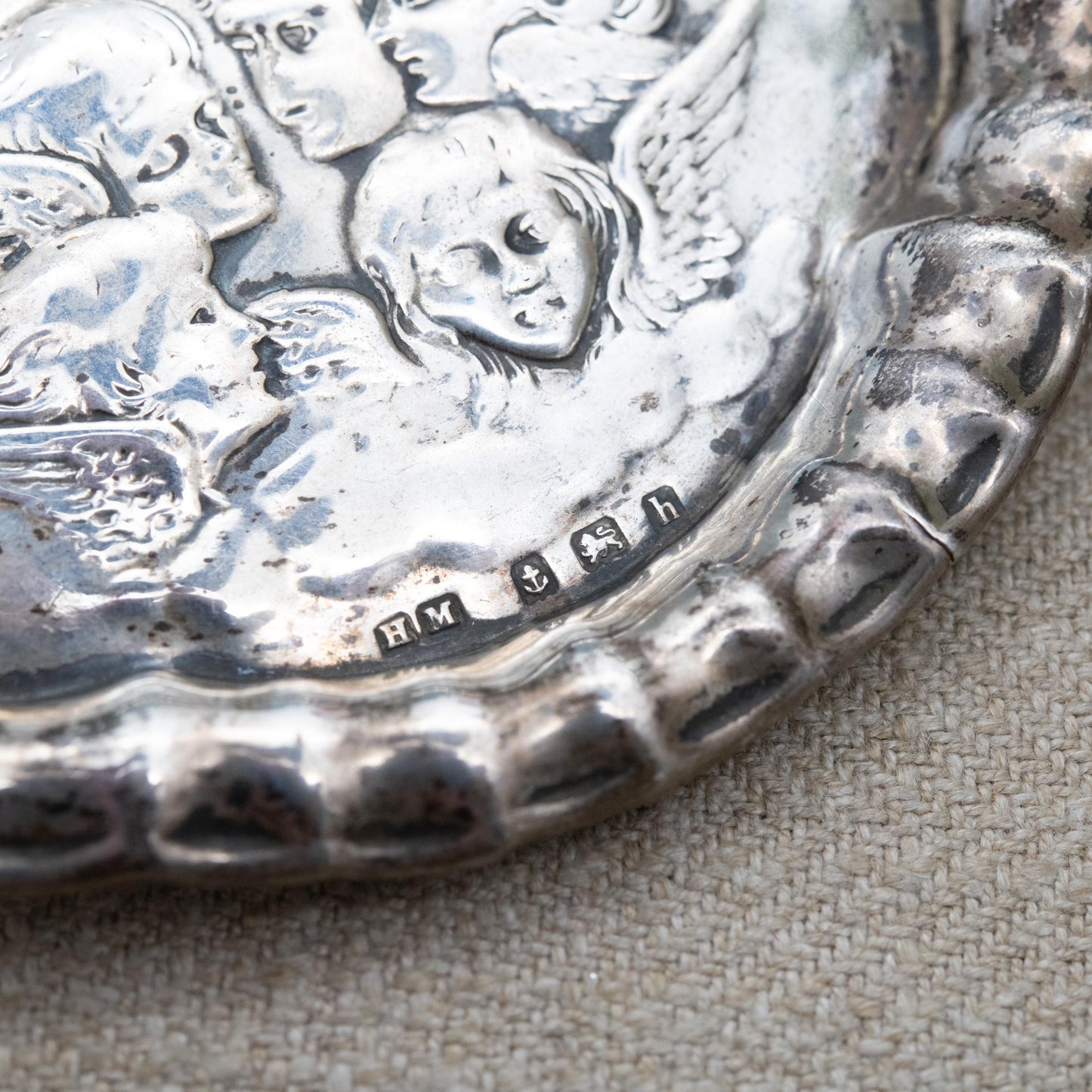 Antique Victorian Sterling Silver Cherub Dish 1907 - Art Nouveau Embossed Putti | Repoussé Silverware | Birmingham Silver Hallmarks