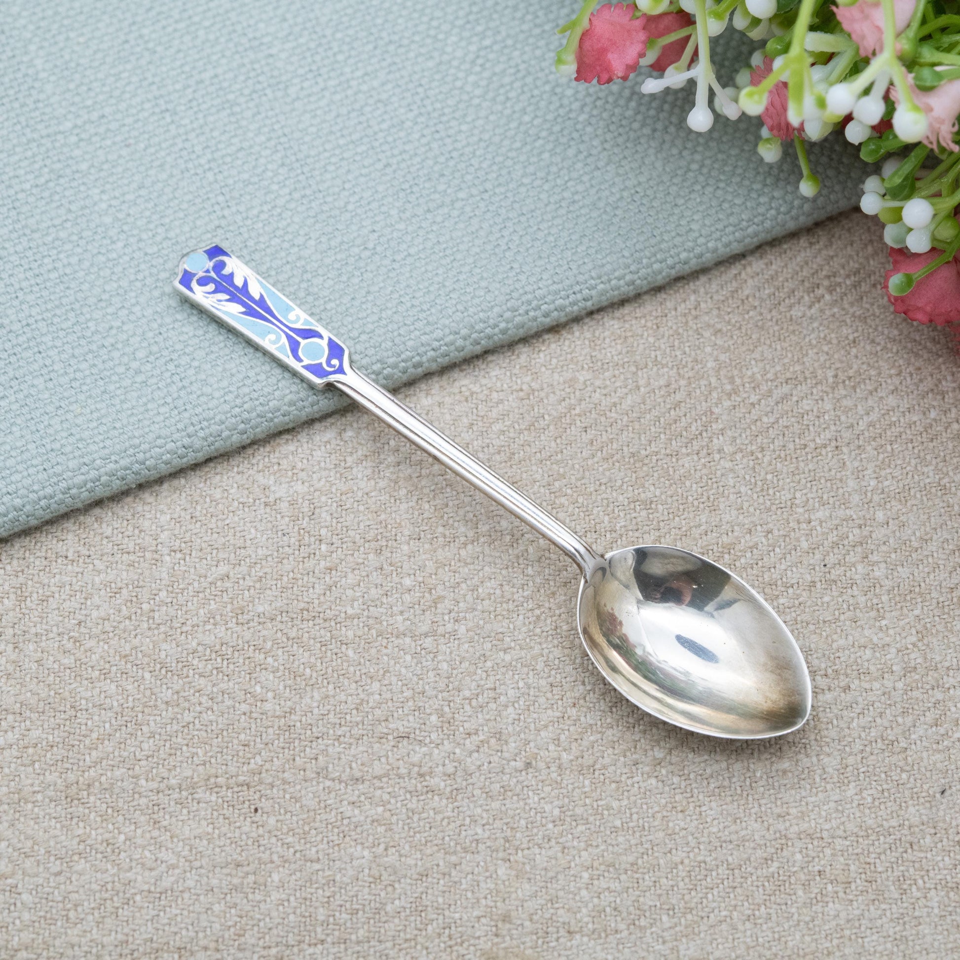 Vintage Sterling Silver and Enamel Decorative Teaspoon Pendant 1934 - Walker & Hall Cutlery | Birmingham Hallmarks Solid Silver Spoon