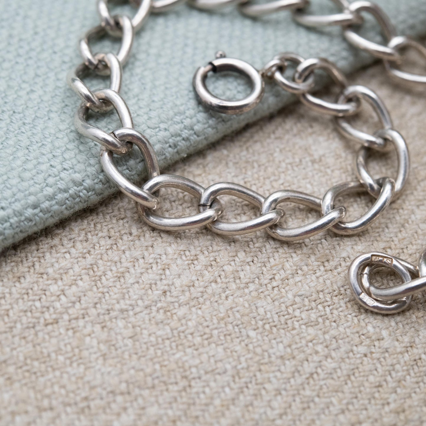 Vintage Sterling Silver Rounded Curb Link Chain Bracelet 1977 - Charm Bracelet | Gift for Him | Gift for Her