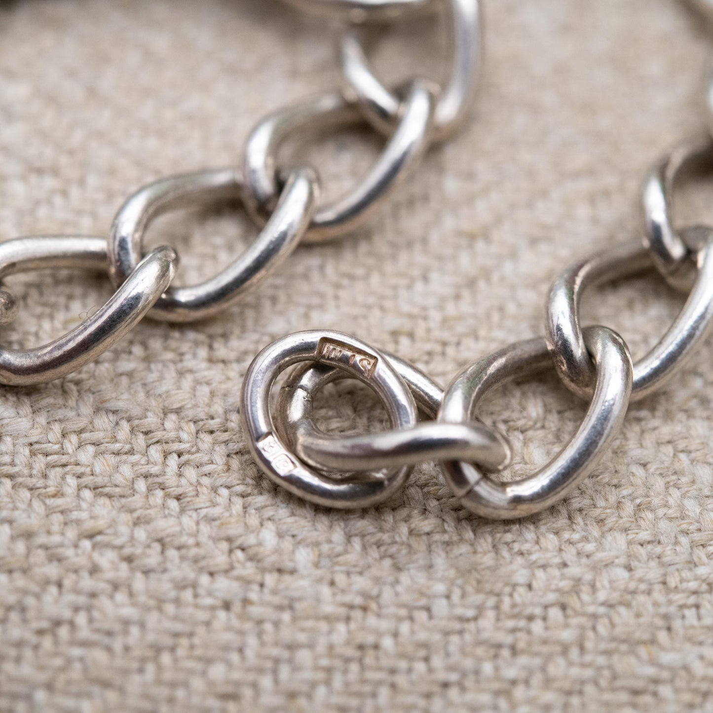 Vintage Sterling Silver Rounded Curb Link Chain Bracelet 1977 - Charm Bracelet | Gift for Him | Gift for Her