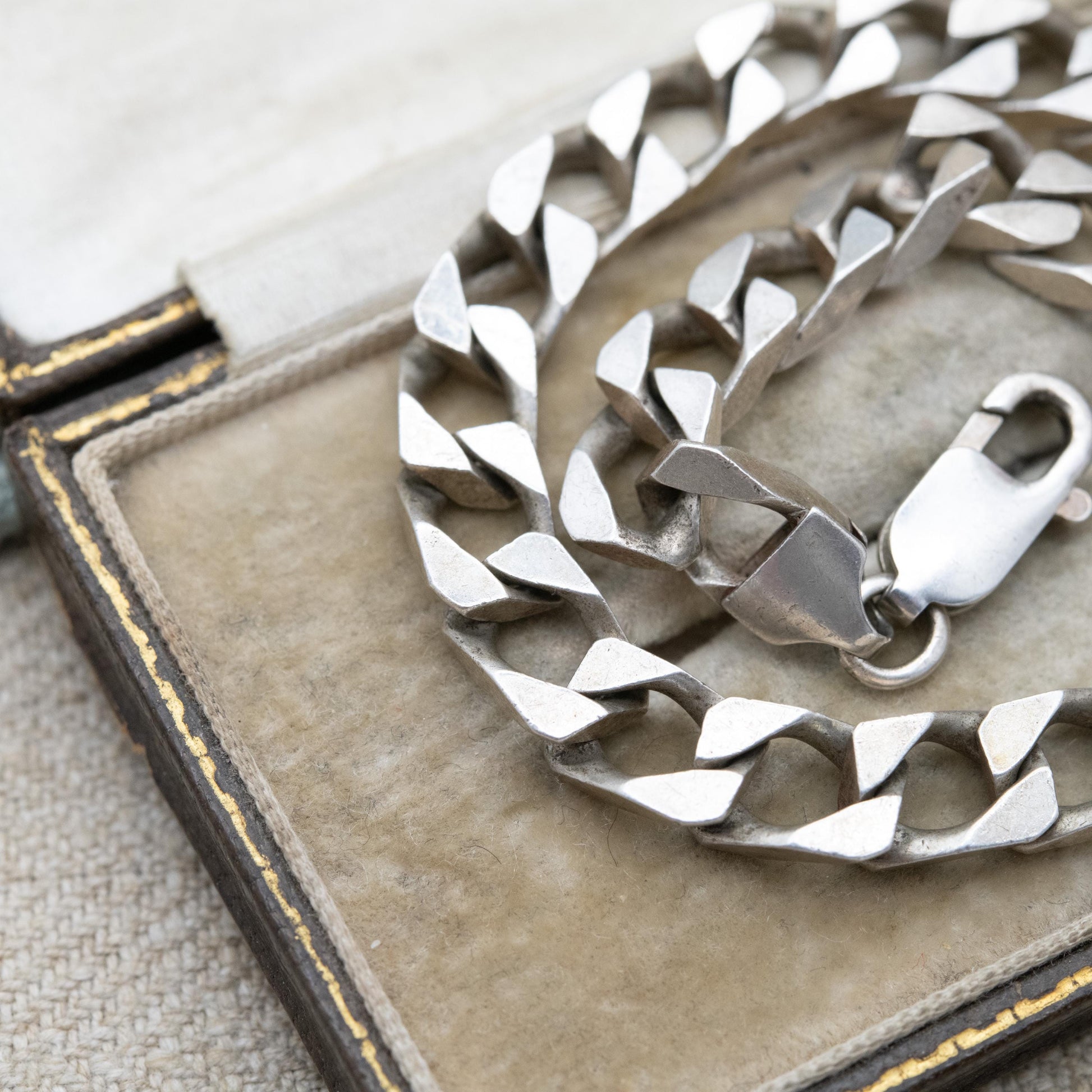 Chunky Vintage Sterling Silver Flat Curb Link Chain Bracelet - Large Curb Bracelet | Gift for Boyfriend | Gift for Brother