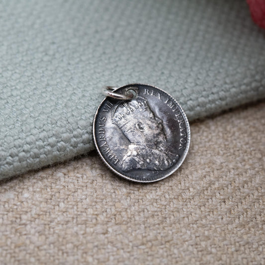 Antique Sterling Silver Edward VII Canadian Five Cents Coin Pendant Charm 1902 - Edwardian Silver Coin Jewellery