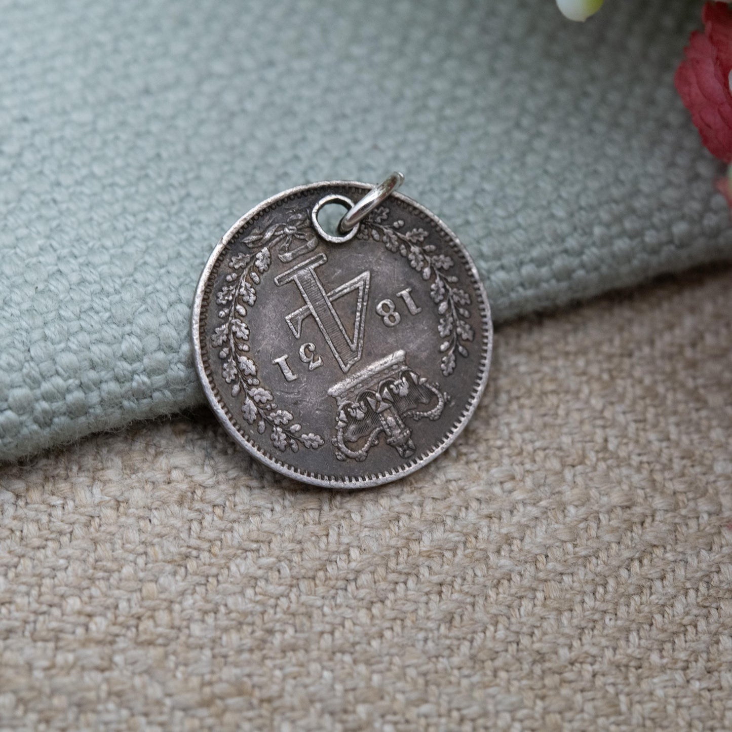 Antique Sterling Silver William IIII Fourpence Coin Charm Pendant 1831 - Old British Groat Joey Silver Coin Jewellery